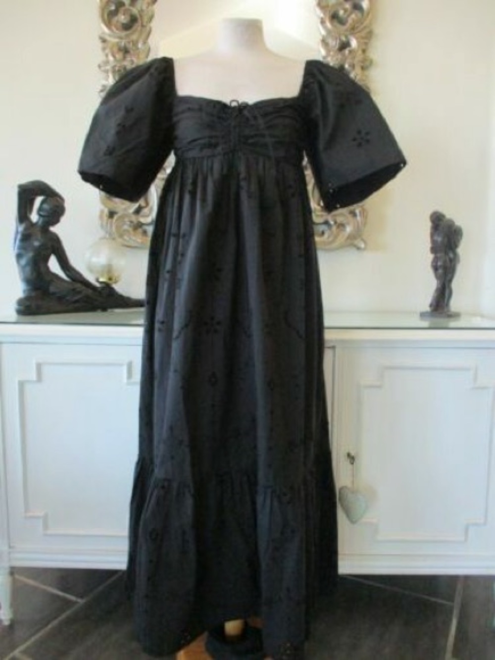 Zara Black Embroidered Eyelet Puff-Sleeve Maxi Dress - Picture 5 of 5